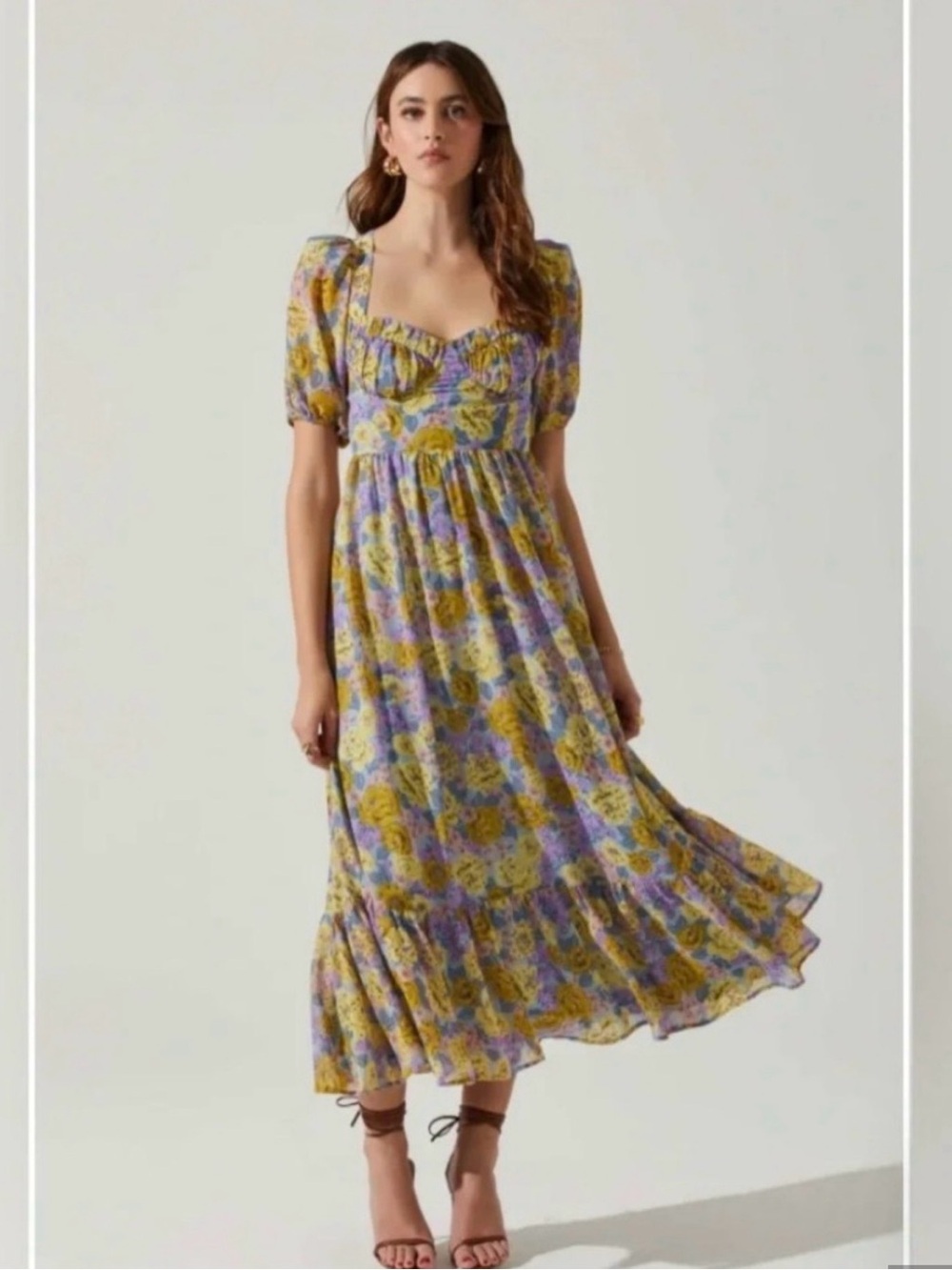 Astr Floral puff sleeve Dress in Yellow & Lavender